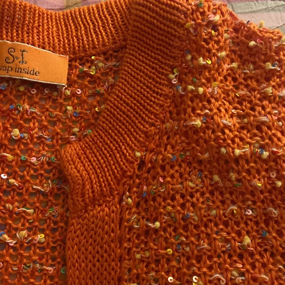 Swap Inside -Orange crochet open knit sweater cardigan size XL - Picture 6 of 13